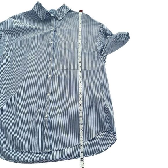 Zara Trafaluc Collection Short Sleeve Boxy Blue Pinstripe Button Up Shirt - Picture 5 of 7